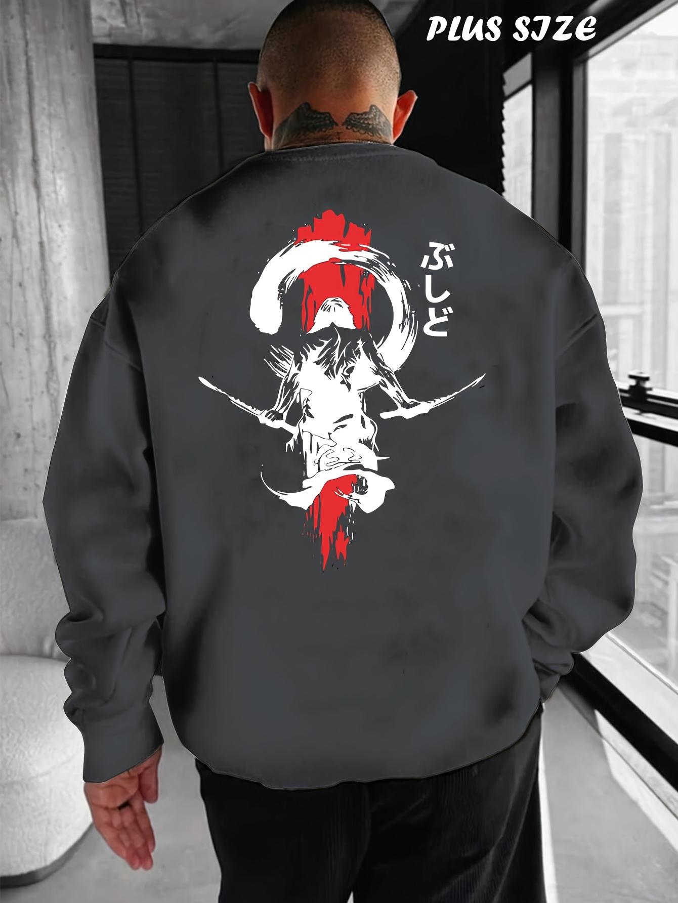 

Autumn and Winter Adult Plus Size Men s Samurai Printed Round Neck Sweatshirt Pure Cotton Casual Loose Fitting Pullover 3XL