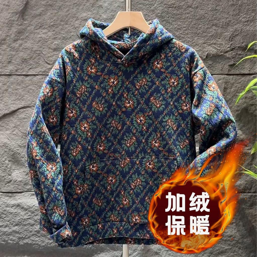 Męska koszulka z długim rękawem z aksamitu na jesień i zimę, bluza, nowa, casualowa, slim, z kapturem, żakardowa, kurtka, top, Ins