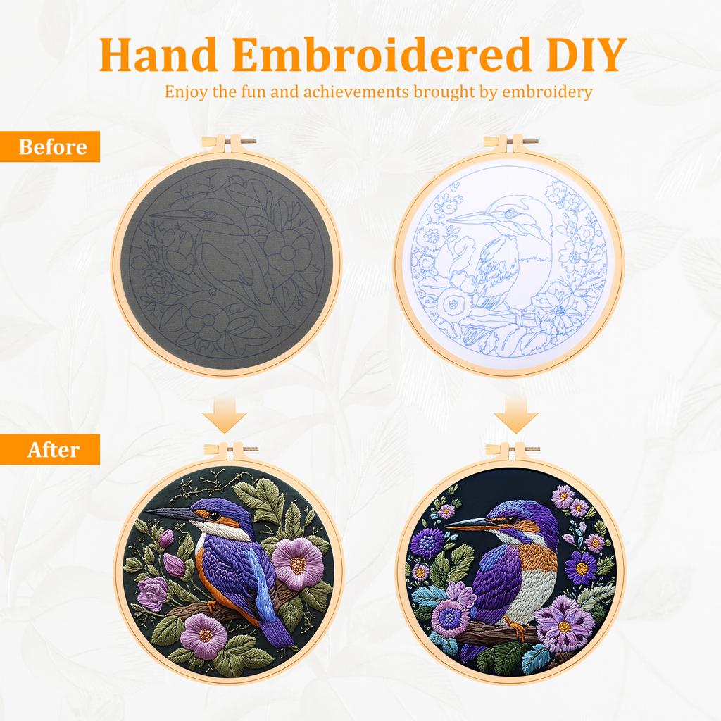 DIY Embroidery Beginner Kit Adult Embroidery Starter Kit with Pre Stamped Floral Bird Pattern for Craft Lover Beginner