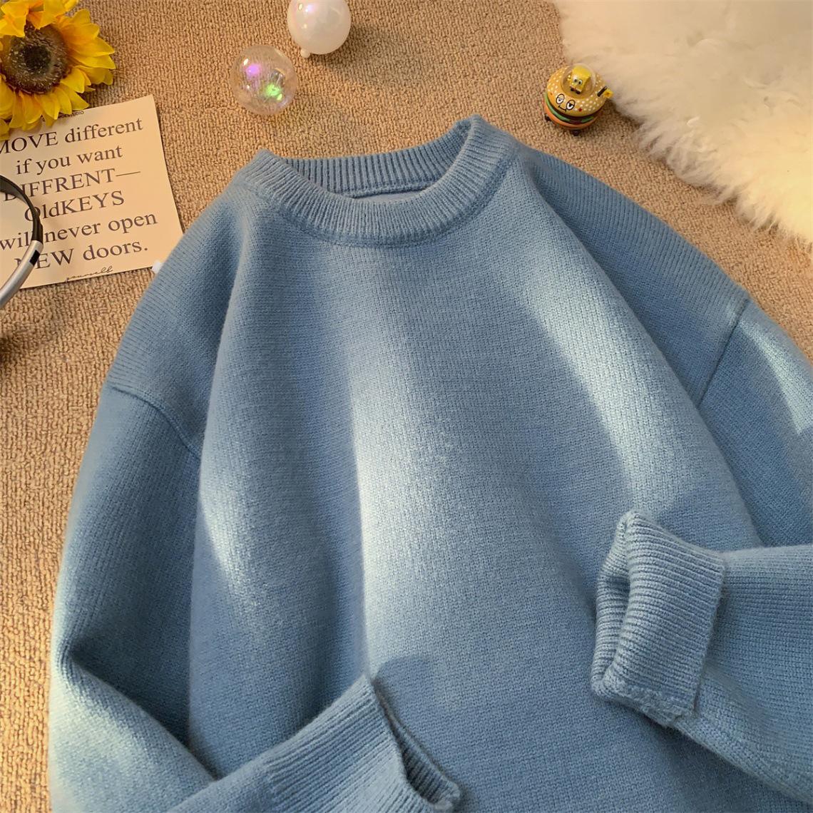 

Men s High-End Soft Solid Color Winter Sweater 2025: Loose Knit Pullover Base Layer 2XL світло-синій колір