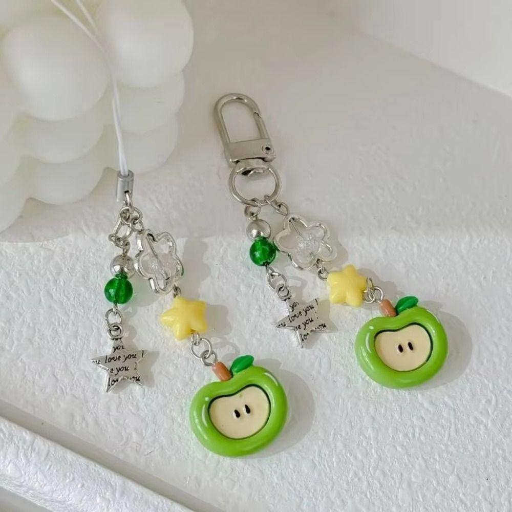 Crystal Beaded Elegant Phone Charm Stylish Keyring Red Green Phone Lanyard Cute 3D Y2K Cute Fruit Pendant Cellphone Strap