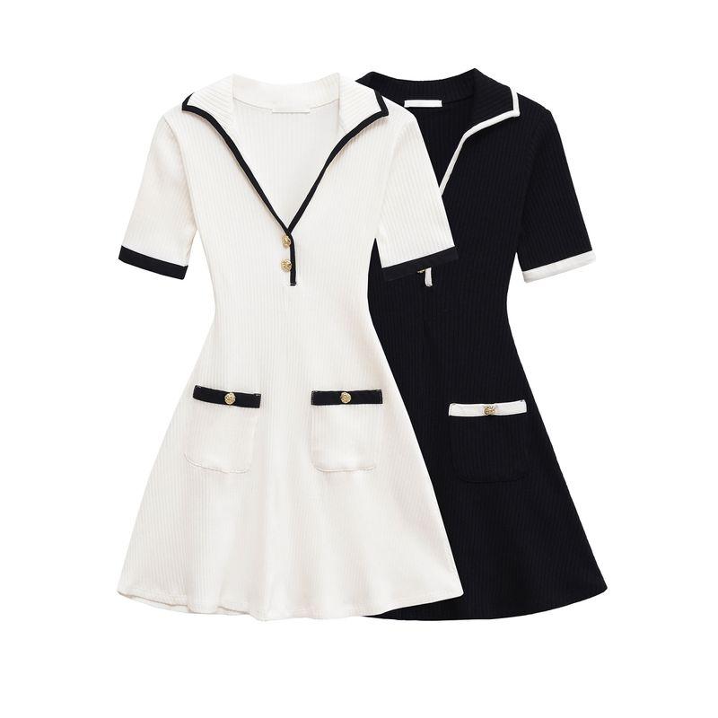 Araltay New Arrival Fashion Style Women's Clothing Fashion V-neck Skirt Metal Button Thread Dress 4770154