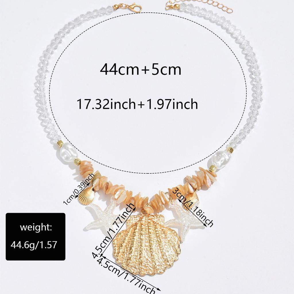 Vintage Boho Conch Shell Necklace  Coral Seashell Choker Starfish Simulation Pearl Pendant Accessories