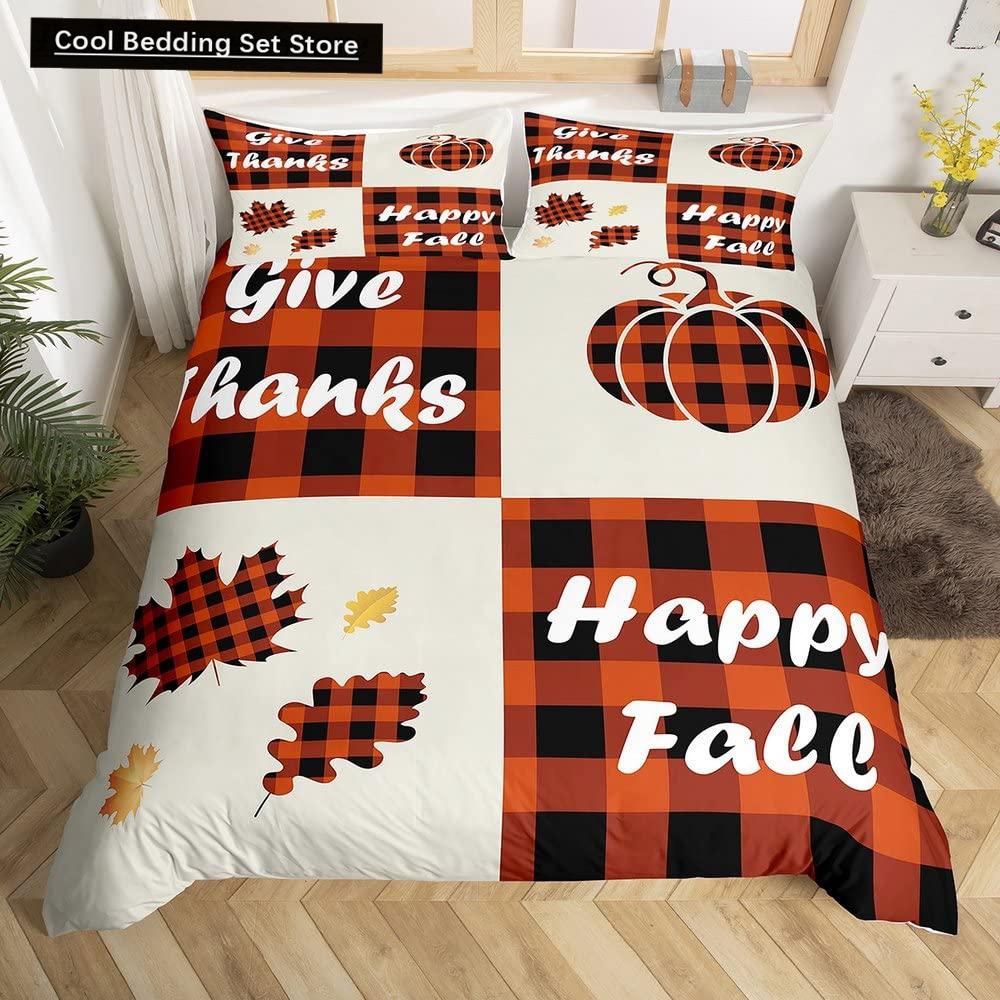 Autumn Tree Leaf King Queen Bedding Set Cartoon Botanical Duvet Cover Fallen Leaves Quilt Cover 2/3pcs Polyester Comforter Cover