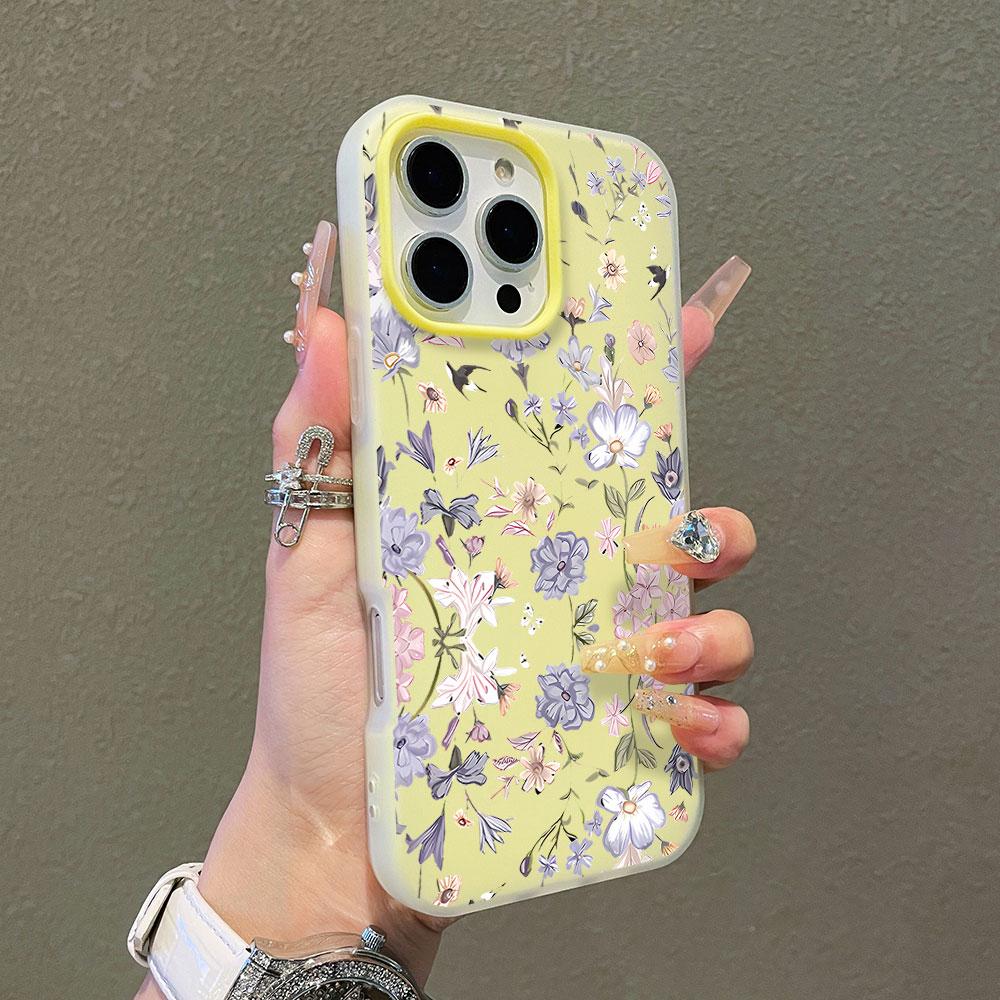 Phone Case For iPhone 17 Air 17 16 15 14 13 12 11 Pro Max XS X XR 7 8 16 Plus Elegant Blue Flower Candy Color Shockproof Cover