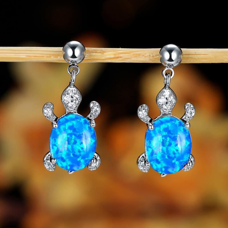 Personalized simple platinum blue and white green oval turtle earrings women s versatile earrings