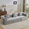 Bodensofa, Kompressionssofa, Schlafsofa mit Kissenarmlehne, Schläfer mit Getränkehalter & Seitentasche, Cordstoff, für Wohnzimmer, Hellgrau