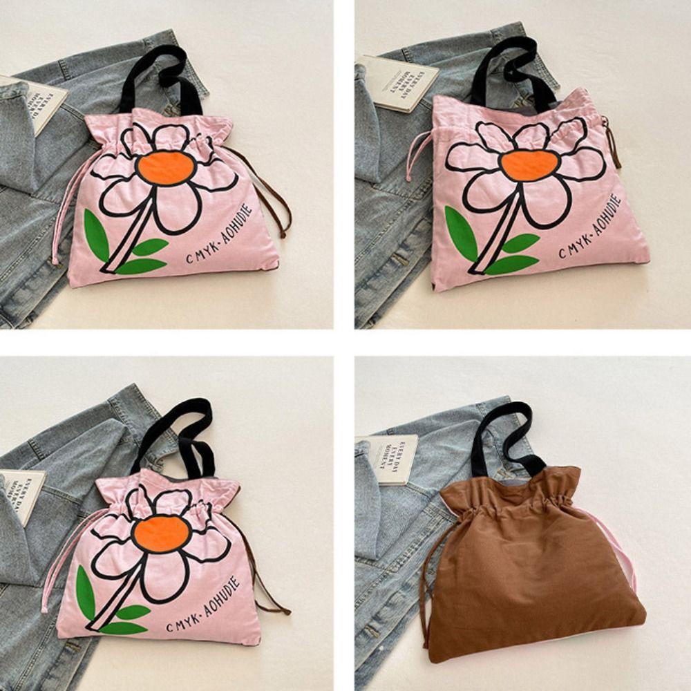 Large Capacity Flower Shoulder Bag Korean Style Printed Handbag Lightweight Cloth Tote Bag  Outdoor
