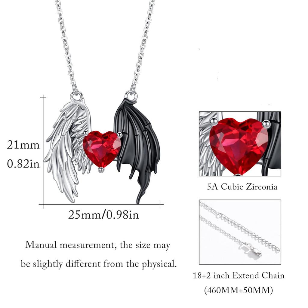 Pendant Feminine Heart Necklace With Angel Wing And Demon Design Daily For