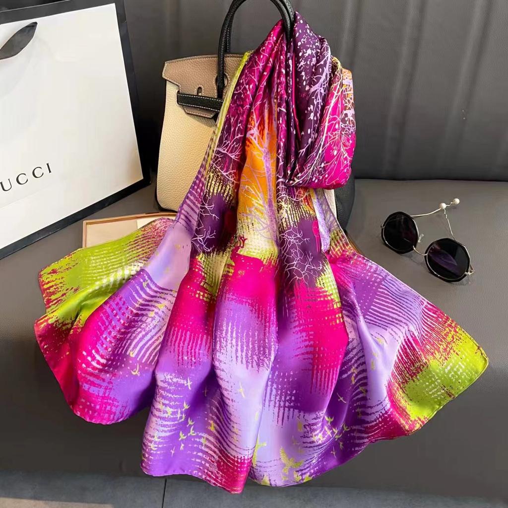 Silk scarf female spring and autumn fashion printing simulation silk temperament sarong thin section shawl scarf
