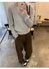 2025 Autumn/Winter Women's Slim Fit Twist Knit Grey Cotton Sweater Top