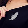 Korean Style Silver Zircon Feather Brooch for Ladies - Fashionable Suit Pin Corsage & Overcoat Accessory