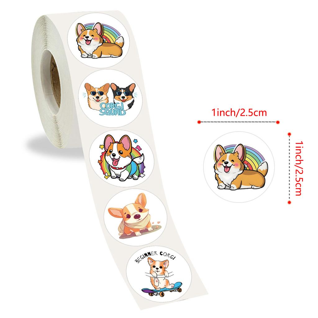 500Pcsroll Cute Cartoon Dog Stickers For Kids Children'S Packaging Animal Reward Sealing Label Diy Album Stationery Sticker