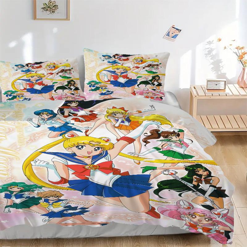 Sailor Moon Adventure Print 3Pcs Bedding Setduvet Cover With 2 Bedropillowcase Home Birthday Gift