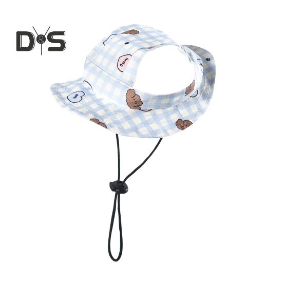 

Панама для собак с отверстиями для ушей, клетчатый дизайн, круглые поля, уличное солнце, защита от ультрафиолета, рыболовная кепка с регулируемым ремешком для маленьких и средних собак и кошек M синий