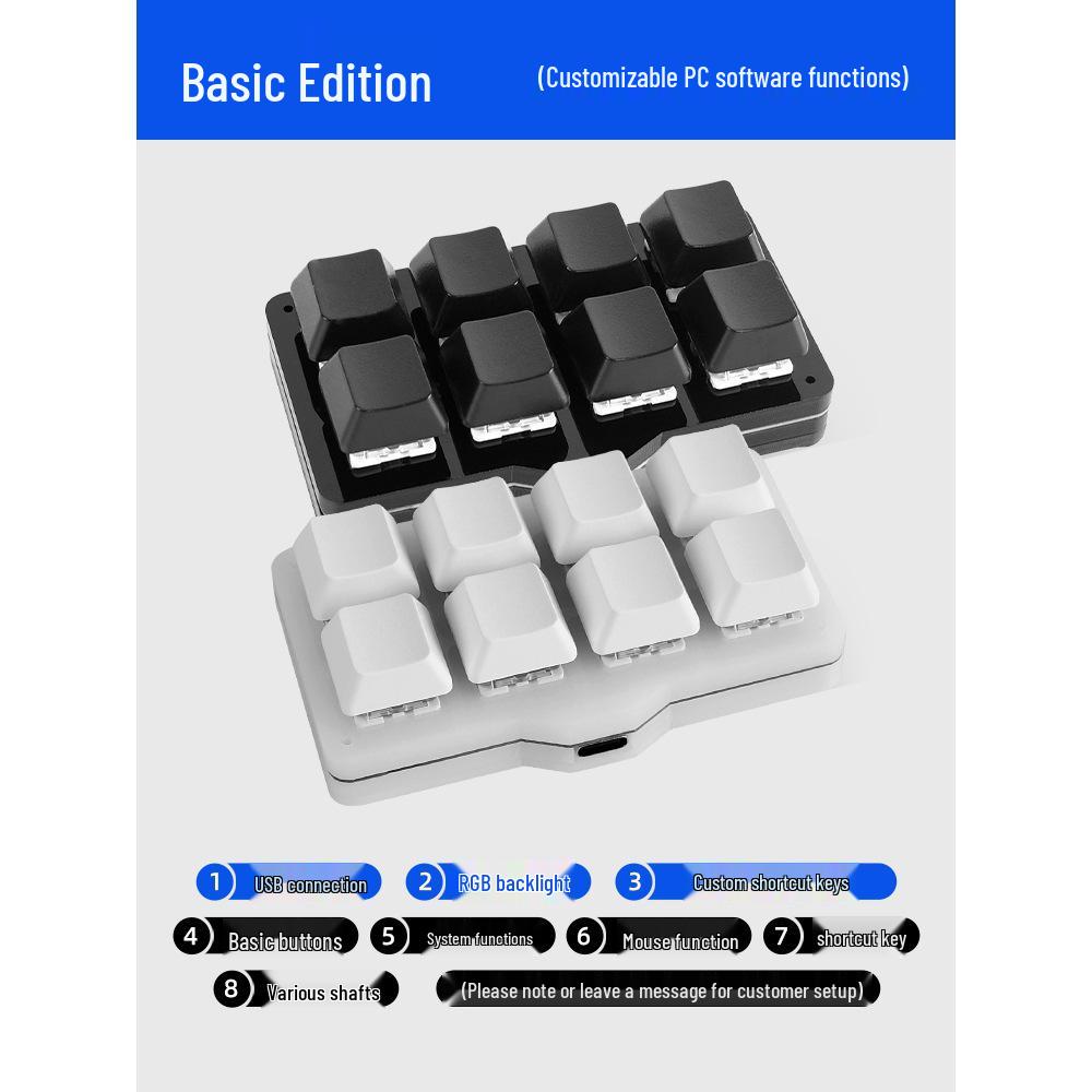 USB Custom Compact Mechanical Keyboard: 8-Key Programmable Macro Shortcut for Password Entry and Game Assistance