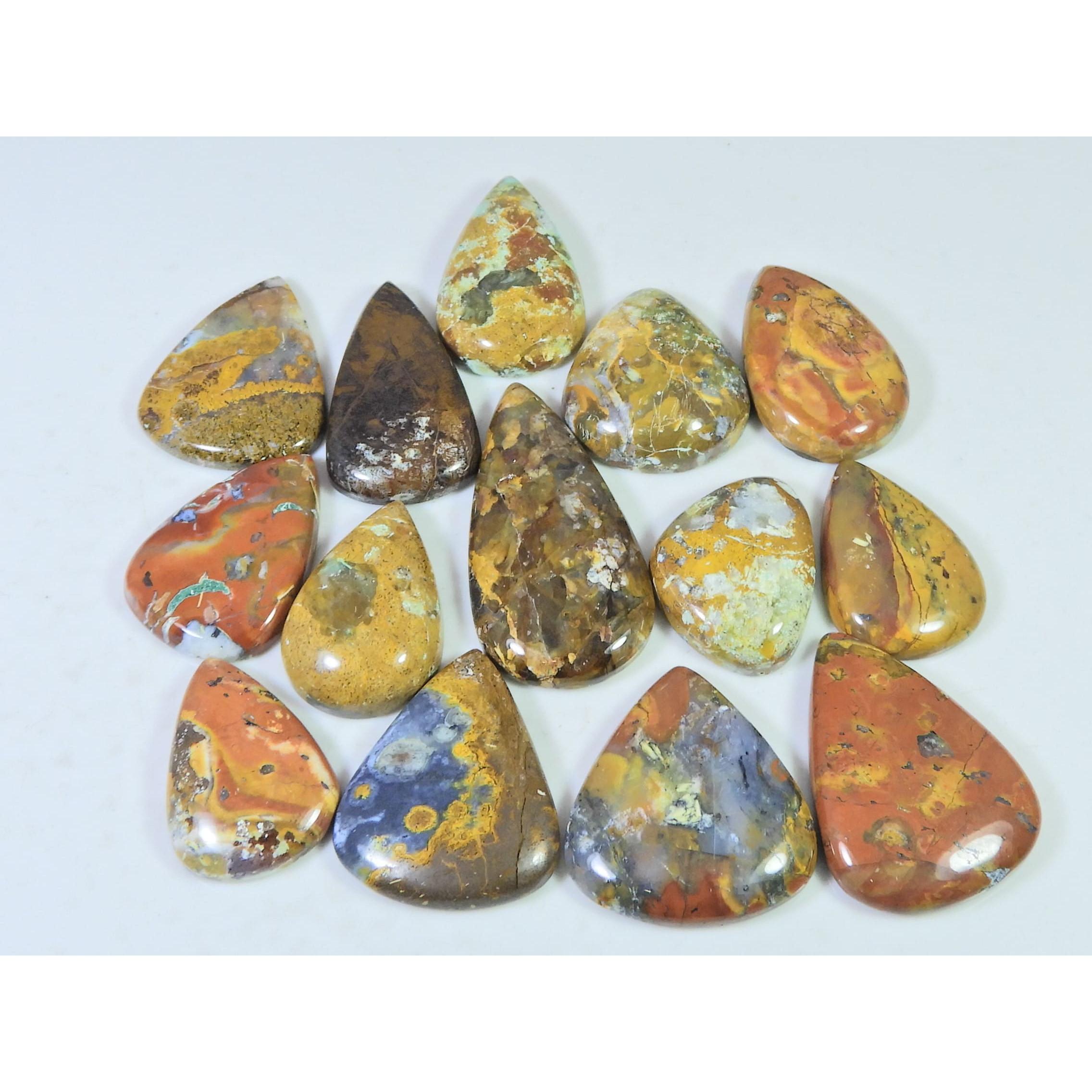 

295Cts. Natural Forest Agate Pear Cabochon Loose Gemstone 14 Pcs Lot C-1952