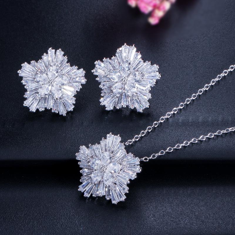 Zircon Crystal, Jewelry Necklace, Earrings, Stud Earrings Set, Two-Piece Set.