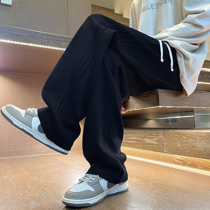 2024 Boys' Knitted Plus Velvet Wide-Leg Trousers - Trendy Straight-Leg Pants for Kids