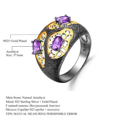 Italian Craftsmanship Original Designer Ring Retro Style High-end Design 925 Silver Natural Amethyst Ring