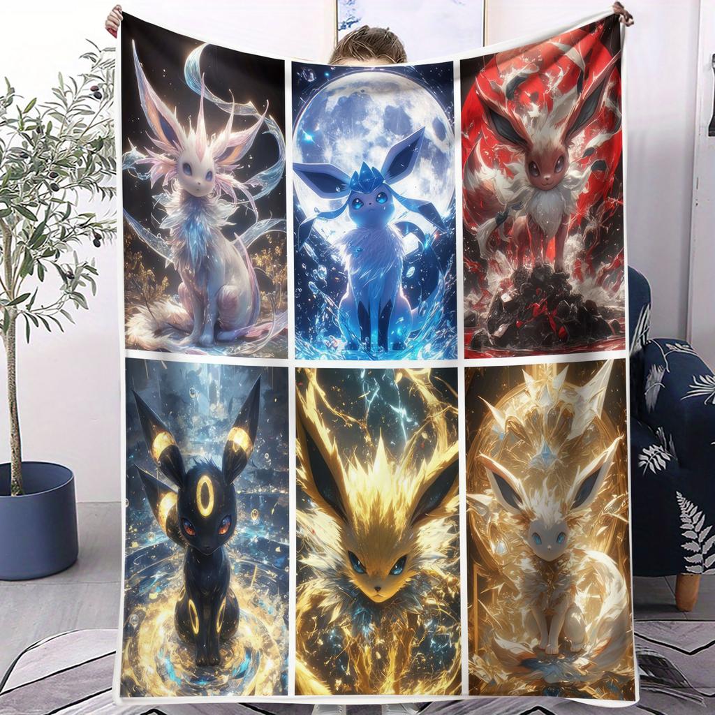Pokémon Eeveelutions Collage Flannel Blanket Soft Warm Plush Throw For Sofa Bed Cover Travel Camping Nap Cape Shawl Fans Gift