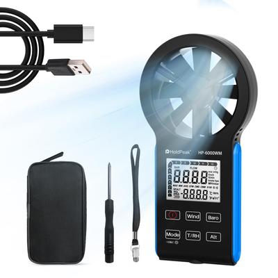 6000WM-APP Digitales Anemometer, Hand-Windmesser, Windmesser, CFM-Windgeschwindigkeitsmesser mit MAX/MIN/AVG für Windgeschwindigkeitstemperatur