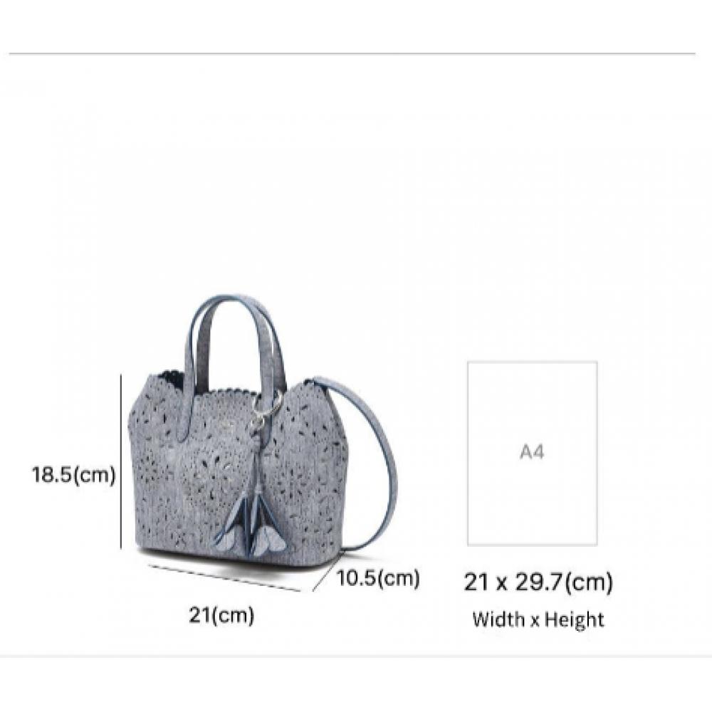Daks Blue Cowhide Flower Punching Tote Bag S Dcba6e595b2