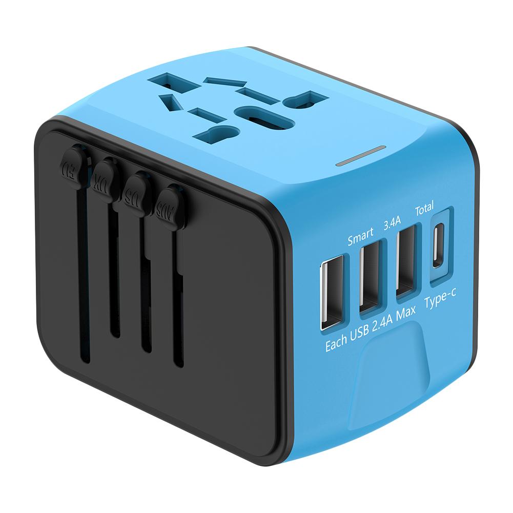

Universal Travel Adapter Portable Outlet Adapter 100V-250V AC 3 USB and 1 Type C Ports for for USA EU UK AU Cell Phone Laptop синій