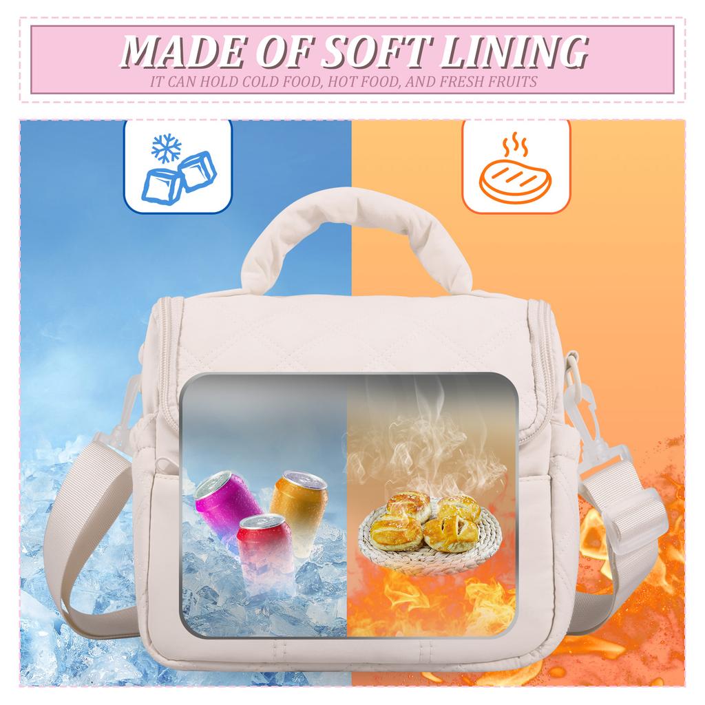 Portable Lunch Bag With Crossbody Strap Insulated Lunch Box Soft Cooler Cooling Tote Lunch Bag for Office Beach School Picnic
