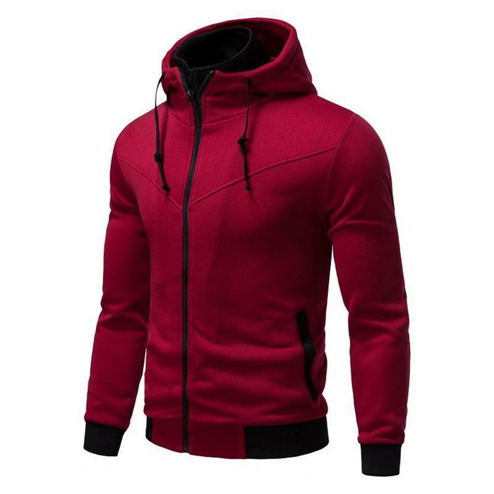 Casual Men Hoodie Men's Zipper Closure Hoodie Cardigan with Drawstring Hood Contrast Color Design for Fall Spring Seasons Spring