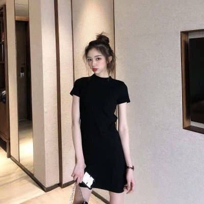 Black Small Man New Korean Version Women's Clothing Small Fragrant Temperament Dress Short Sleeve Chic Slim a Word Skirt Tide