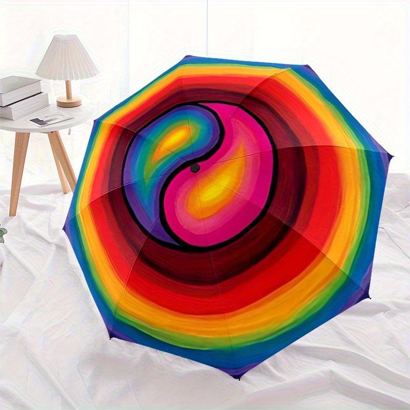 1pc Rainbow Circle Automatic Folding Umbrella, Portable & Foldable Design with 8 Ribs, Casual Outdoor Accessory Halloween and Christmas Gift