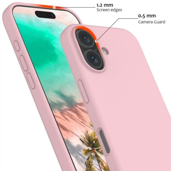 Coque Antichoce - BOOLING - pour iPhone 16 - Silicone Doux - Antichoc - Effet Mat Rose