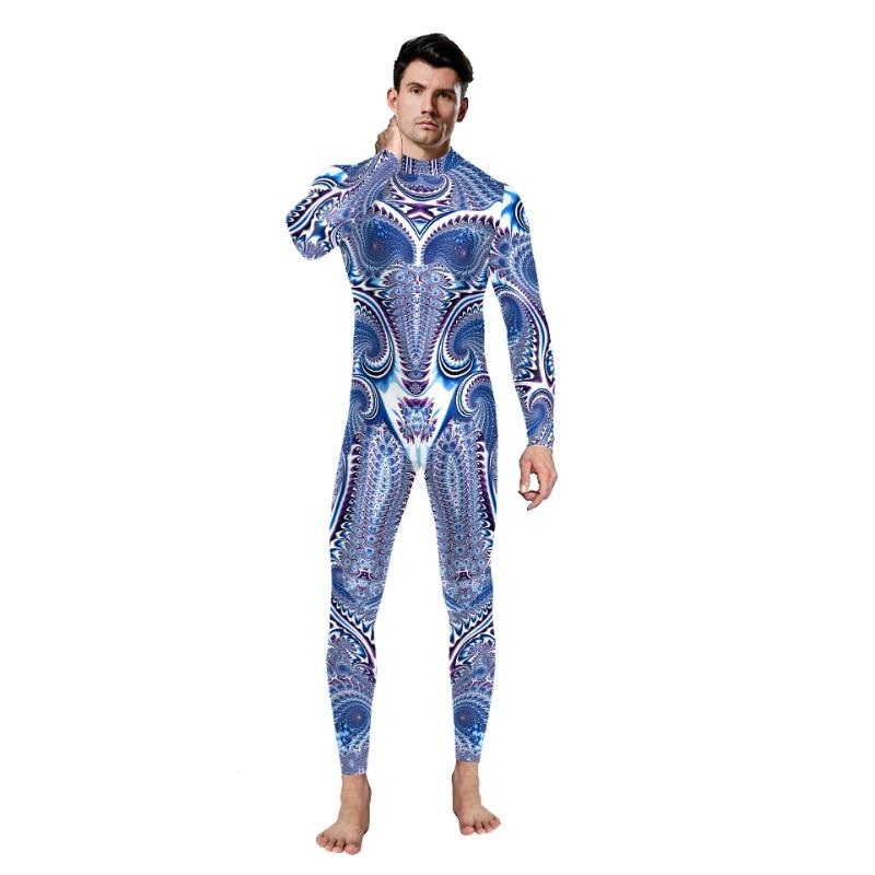 Multicolour Printing Holiday Party Women Adult Ghost Punk Style Cosplay Performance Costume Bodysuits Rompers