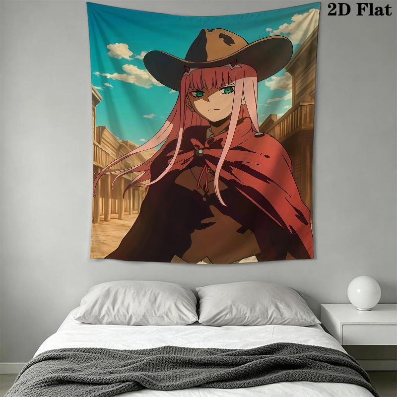 Darling in the Franxx 02 Wall Tapestry Aesthetic Wall Hanging Printed Fabric Blanket Decorative Tapestries for Bedroom Living Room Home Decor