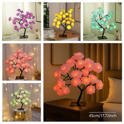 Beleuchtung Rose Blume Tisch Baum Licht Schreibtischoberfläche Bonsai Beleuchteter Baum
