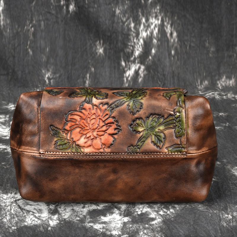 Johnature Retro Embossing Flower Women Bag Genuine Leather Handbag Cowhide Large Capacity Shoulder & Crossbody Bags