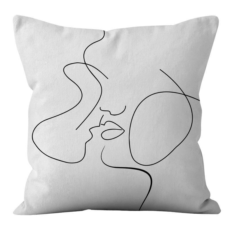 Nordic Ins Style Simple and Light Luxury Lines Black and White Plaid Pillow Case Pillow Lunch Break Pillow Sofa Cushion