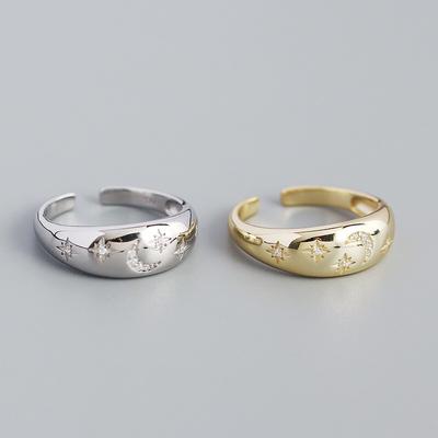 Anelli Aperti Luna e Stella in Cristallo di Boemia per Donne Anelli Gioielli Anello da Dito in Argento Sterling Anello Oro/Argento Anelli da Donna