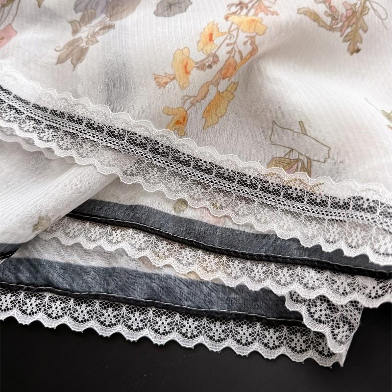 Small Fresh Flower Lace Scarf Square Women's Summer Spring Autumn Neck Protection New Korean Sunshade Headscarf