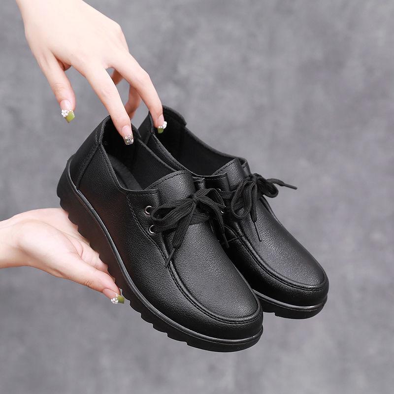 New retro lace-up women's shoes comfortable flat single shoes casual soft leather work shoes autumn and winter new Doudou shoes