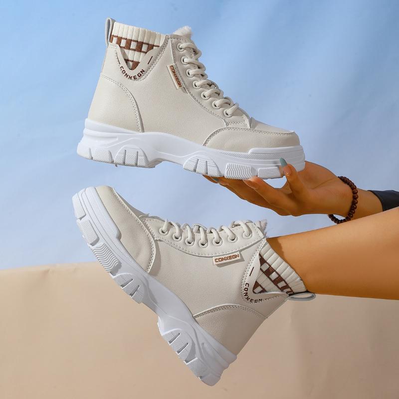 Winter Fashion Warm Sport Boots Women's Short Plush Ankle Boots Versatile Lace Up Platform Lady Shoes Lightweight Sneakers 35-43