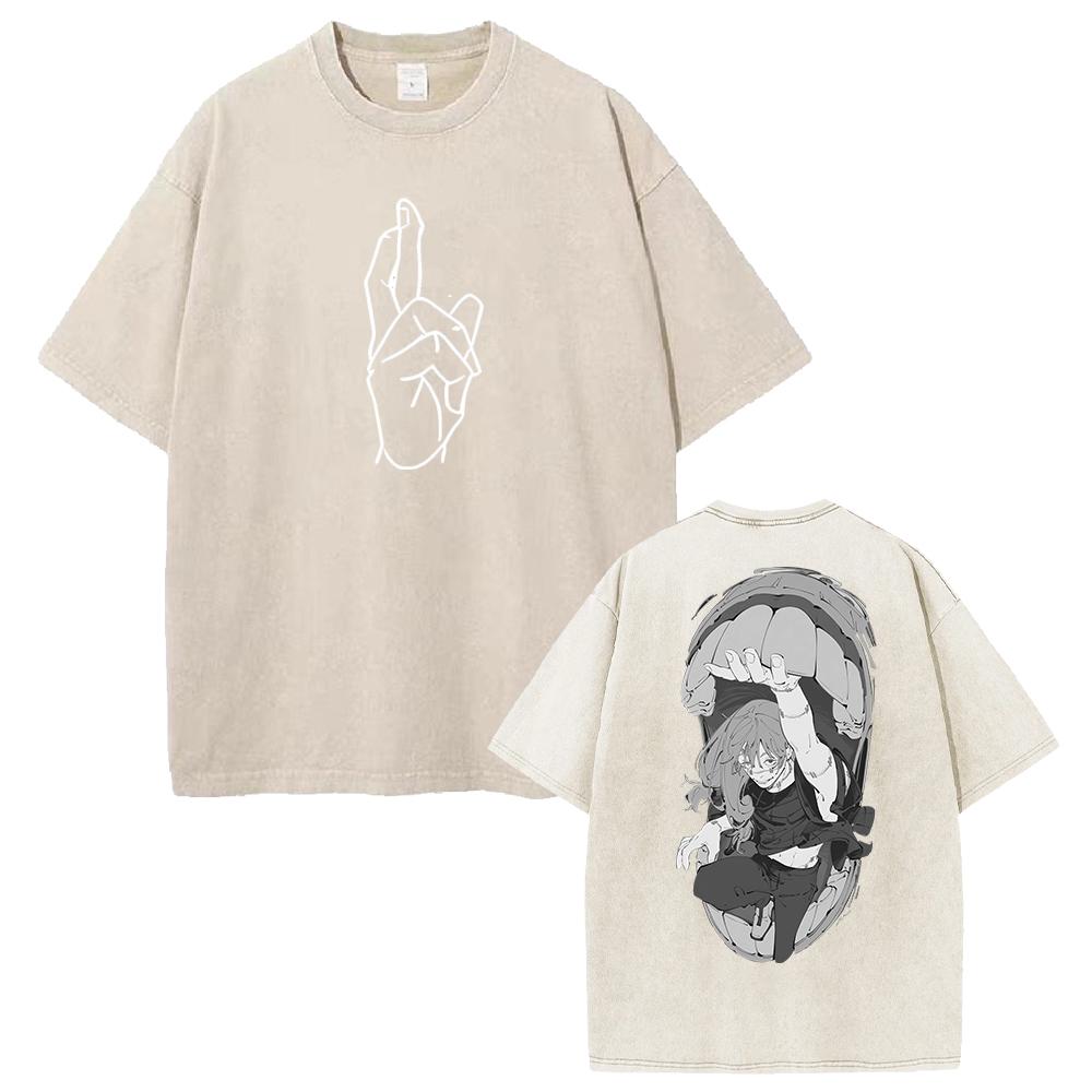 Hot Anime Jujutsu Kaisen Mahito Print T-shirt Men Women Tshirts Short Sleeve Cotton Clothing Retro Washed T Shirt Harajuku Tops