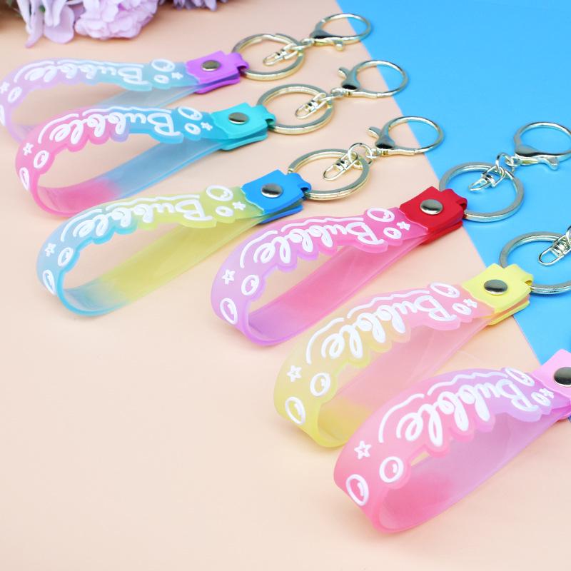 Candy Gradient Keychain: Leather Cord Charm, Transparent PVC Wristband, Floating Bottle Lanyard, Small Gift Accessory.