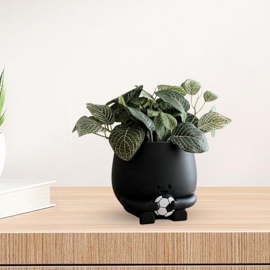 Smile Face Planter Pot 3D Printed Cute Holding Tennis/Soccer Head Flower Pot with Drainage Hole for Indoor Outdoor Home Garden Decor