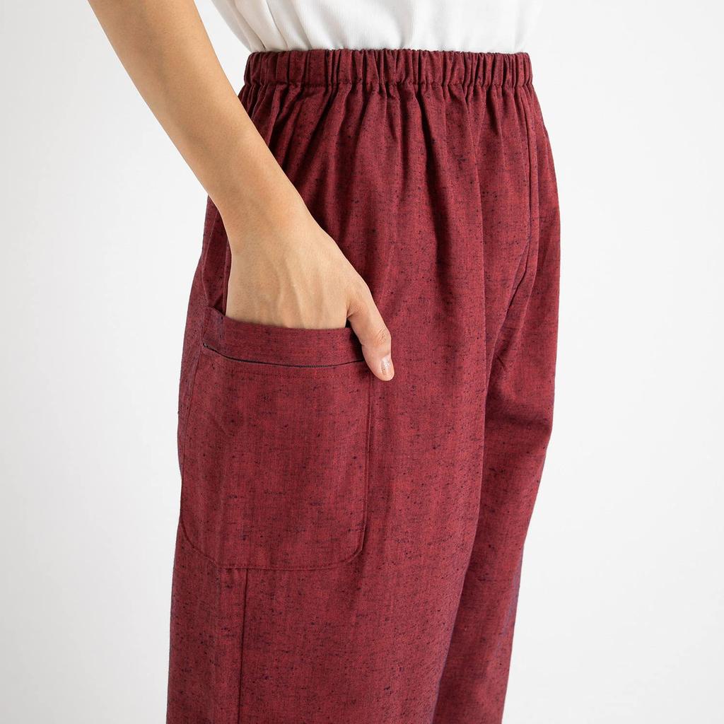 Women's Samue (traditional Japanese workwear), Kurume Tsumugi silk weave (L, burgundy)