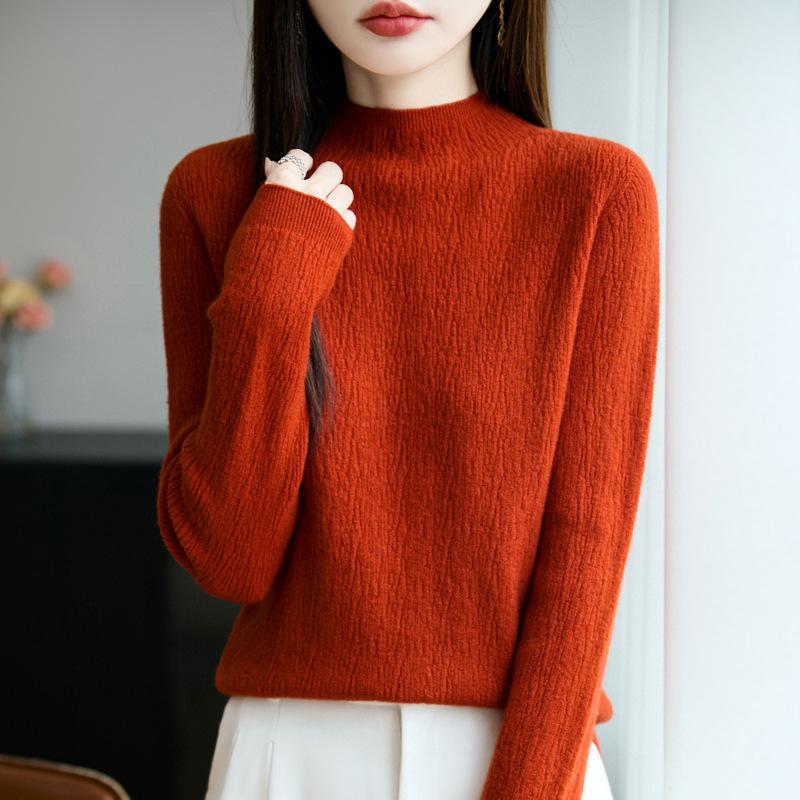 DAFIFY Women's Fashion Casual Fall Winter Solid Color Print Long Sleeve Half Turtleneck Sweaters