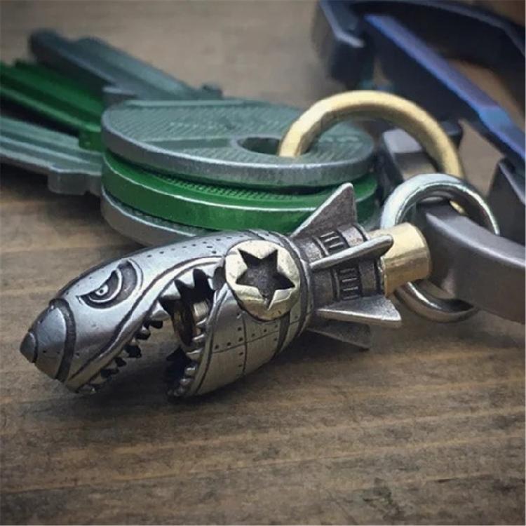 Halloween Themed Shark Car Accessory Keychain Alloy Made Skeleton Design For Bags And Key Rings