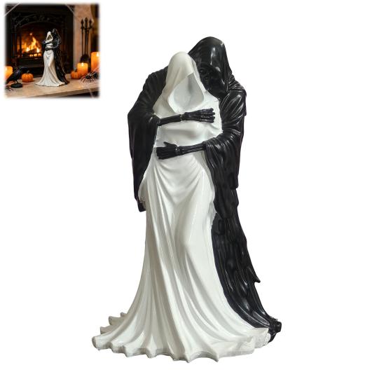 Synthetic Resin Ornaments Gothic Hugging Reaper Figurine, Black And White Skeleton Alternative Aesthetic Collectibles Statue for Bookshelves Desktop,