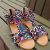 Summer New Floral Flat Sandals Women's Buckle Beach Sandals Hollow Open-toed Women's Shoes